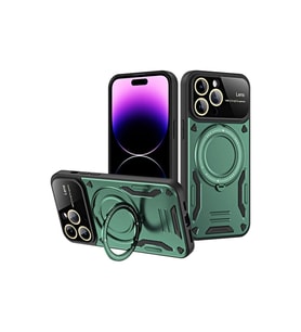 Apple İphone 16 Pro Max Kılıf Joy Lens Standlı Kapak - Koyu Yeşil