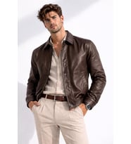 Erkek Beli Lastikli İç Cepli Suni Deri Bomber Oversize Ceket (Kahverengi)
