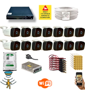 Qromax 14 Kamerali Set - Hareket Algilayan Gece Görüşlü 36 Ir Led 5mp Sony Lensli 1080p Full Hd Metal Kasa Güvenlik Kamerasi Seti 5236