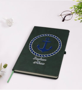 BK Gift Kişiye Özel Çapa Tasarımlı Yeşil Termo Deri Defter Model 1