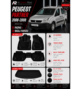 PEUGEOT PARTNER 2008-2008 Araca Özel 3D Paspas + 3D Bagaj Havuzu