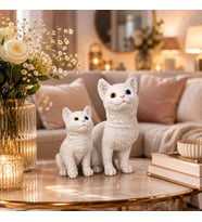 Doremcy 2’li Dekoratif Kedi Biblo Seti Beyaz Sevimli Kedi Figürlü Ev Dekorasyonu