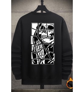 Unisex Skullcracked Bisiklet Yaka Sweatshirt (Siyah)