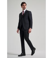 Koyu Lacivert Çizgili Desen 2 Düğme Classic Esnek Slim Fit Takım Elbise 1001250158