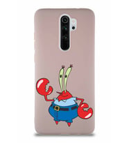 Xiaomi Redmi Note 8 Pro Soft Premier Kapak Bay Yengeç Tasarımlı Silikon Kılıf - Pudra (Şeffaf)