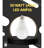 Acil Durumlar İçin Şarjlı Led Ampul 6400k Soğuk Beyaz 30 Watt