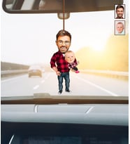 Kişiye Özel Karikatürlü Baba-Oğul Ahşap Araba Dikiz Ayna Süsü