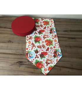 MUM FİGÜRLÜ YILBAŞI DESENLİ RUNNER & SUPLA (Krem)