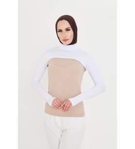 Beyaz Tesettür Balıkçı Yaka Boyunluklu Kolluk Viskon Düz 1025_42
