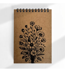 A6 Çiçek Buketi Tasarımlı Spiralli Defter – 40 Yaprak, Çizgisiz Kraft Not Defteri (Kahverengi)