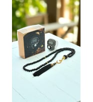 Hediyelik Taşlı Zikirmatik ve 99 lu İnci Tesbih Kutulu Set - Siyah