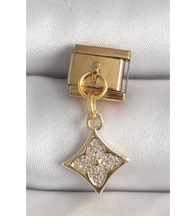 316L Çelik Gold Renk Sallantı Zirkon Taşlı Çiçek İşlemeli Nomination Charm - TJ-BC1355