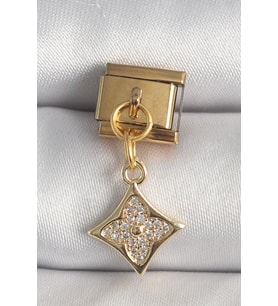 316L Çelik Gold Renk Sallantı Zirkon Taşlı Çiçek İşlemeli Nomination Charm - TJ-BC1355