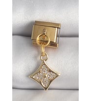 316L Çelik Gold Renk Sallantı Zirkon Taşlı Çiçek İşlemeli Nomination Charm - TJ-BC1355