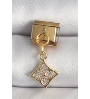 316L Çelik Gold Renk Sallantı Zirkon Taşlı Çiçek İşlemeli Nomination Charm - TJ-BC1355