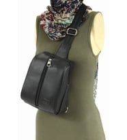 Lizy 1061 Suni Deri Unisex Body Bag, Omuz Çantası (Siyah)