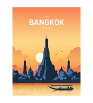 Bangkok Tayland Vektör Tablo Ahşap Poster Dekoratif