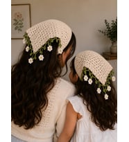 Tığ İşi Örgü Bandana(Krem)