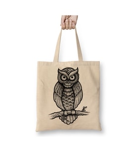 Baykuş Drawing Çizim Hayvan Animal Owl Simple Pet Bez Çanta Alışveriş Çantası Plaj Çantası (Beyaz)