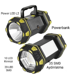 F-262 Yeni Güçlü Çift Taraflı Taşınabilir Spot Ve Işıldak Usb Powerbank Şarjlı Fener
