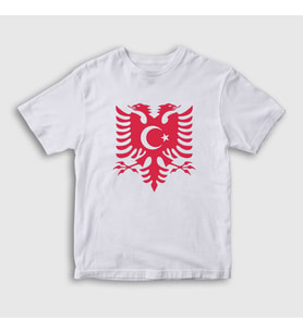 Presmono Unisex Çocuk Beyaz Albania Türkiye Arnavutluk Bayrağı T-Shirt 495061tt (Beyaz)