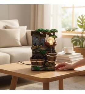 Işıklı Mini Su Değirmeni Şelale Ev Dekoru – Masaüstü Feng Shui Su Şelalesi Süs Objesi