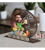 BK Gift Kişiye Özel 3 Katmanlı Baba-Oğul Karikatürlü Ahşap Biblo-10, Babaya Hediye, Babalar Günü Hediyeleri