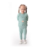 BEYAZ BEBEK 2095BB Kız Çocuk Fiyonklu Yandan Büzgülü Mint Eşofman Takımı  (Karışık)