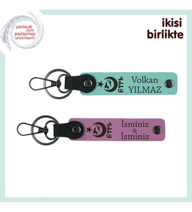 Romantik Ruhlara Vatan Temalı Şık – Ayyıldız Kurt Göktürk Desenli Anahtarlık Hediyesi, Turkuaz-Pembe (Çok Renkli)