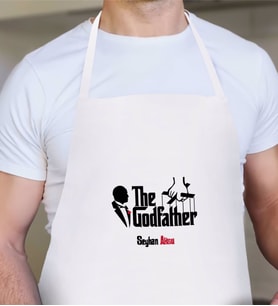 BK Gift Kişiye Özel The Godfather Tasarımlı Beyaz Mutfak Önlüğü-1