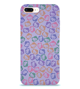 Apple iPhone 8 Plus Uyumlu Lansman Kılıf Hello Kitty Tasarımlı İçi Kadife Kapak-Lila (Şeffaf)