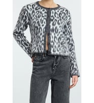 Stil Modern Kadın Regular Standart Kol Bisiklet Yaka Leopar Desenli Triko Hırka