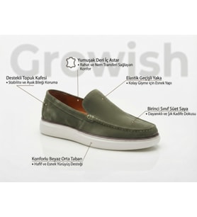 Growish GR0050 Koyu Yeşil Renk Hakiki Süet Deri Kombin Uyumlu İthal Beyaz Poli Taban Günlük Loafer Casual