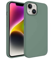 iPhone 14 Plus Kılıf Sıvı Teknolojili Silinebilir Kamera Çıkıntılı Lansman Sert Silikon (Koyu Yeşil)