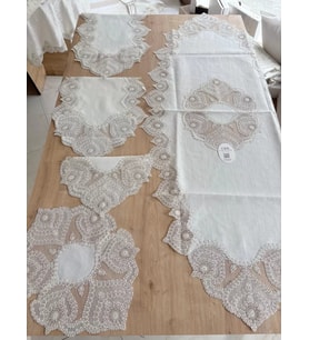 Salon Takımı Çeyizlik Krem Runner Set 5 Parça Keten Ranır Masa Konsol Sehpa Örtüsü Kartanesi
