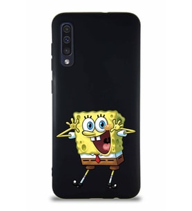 Samsung Galaxy A50 Soft Premier Kapak Sünger Bob Tasarımlı Silikon Kılıf - Siyah (Şeffaf)