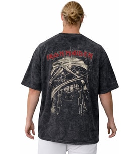 Tasarım Ironmaiden Rock Metal Müzik Grubu Sırt Baskılı Unisex Oversize Vintage Yıkamalı Tişört