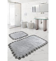 Gülruba Köşeli Gri Çeyizlik Dantelli 2'li Banyo Paspası Seti Kaymaz Tabanlı 