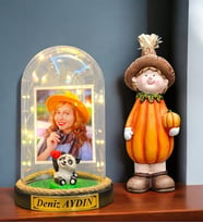 Size Özel Fotoğraflı Yazılı Led Işıklı Fanus ve Bal Kabağı Biblosu Hediye Seti (Model 1)
