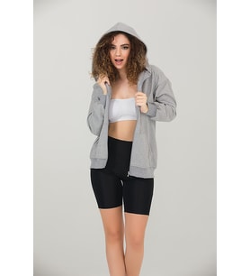 Gri Kapüşonlu Oversize/Geniş Kalıp Fermuarlı Kapüşonlu Kalın İçi Polarlı Sweatshirt K-502