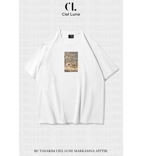 Unisex Kadın Erkek Myra Adalia Baskılı Özel Tasarım Oversize T-shirt (Beyaz)
