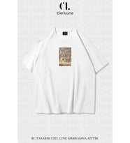 Unisex Kadın Erkek Myra Adalia Baskılı Özel Tasarım Oversize T-shirt (Beyaz)