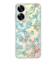 PrintiFy Realme C55 Uyumlu Kamera Korumalı Floral Su Yeşili Tasarımlı Şeffaf Silikon Kılıf