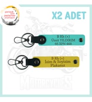 Sarı-Turkuaz, Motor Severlere, İsim Plaka ve B Rh (+) Kan Grubu Yazılı Özel Tasarım 2'li Anahtarlık