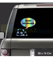 Sevimli Panda Arabada Bebek Var Baby On Boar Hologram Oto Sticker  Cam Etiket Çıkartma 20 x 15 Cm