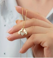 Saklı Takı 925 Ayar Gold Çifte Kumru Kalpli Gümüş Kolye