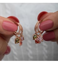 pilelistore Gümüş Sallantılı Mix Taşlı Halka Kadın Küpe