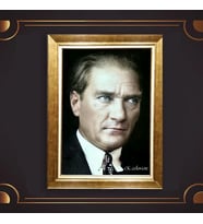 Altın Varaklı Çerçeveli Paspartulu Atatürk Tablo DC0645 (Gold)