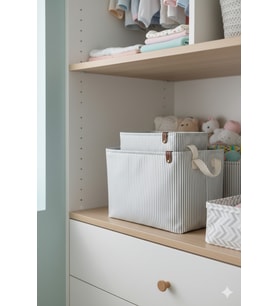 Gri Çizgili Çok Amaçlı Dolap İçi Oyuncak  Saklama Kutusu Sepeti Organizer 2'li 18x22x30-37x27x25 (Standart)