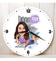 Ders Çalışan Kız Hediye Kişiye Özel Karikatürlü Duvar Saati